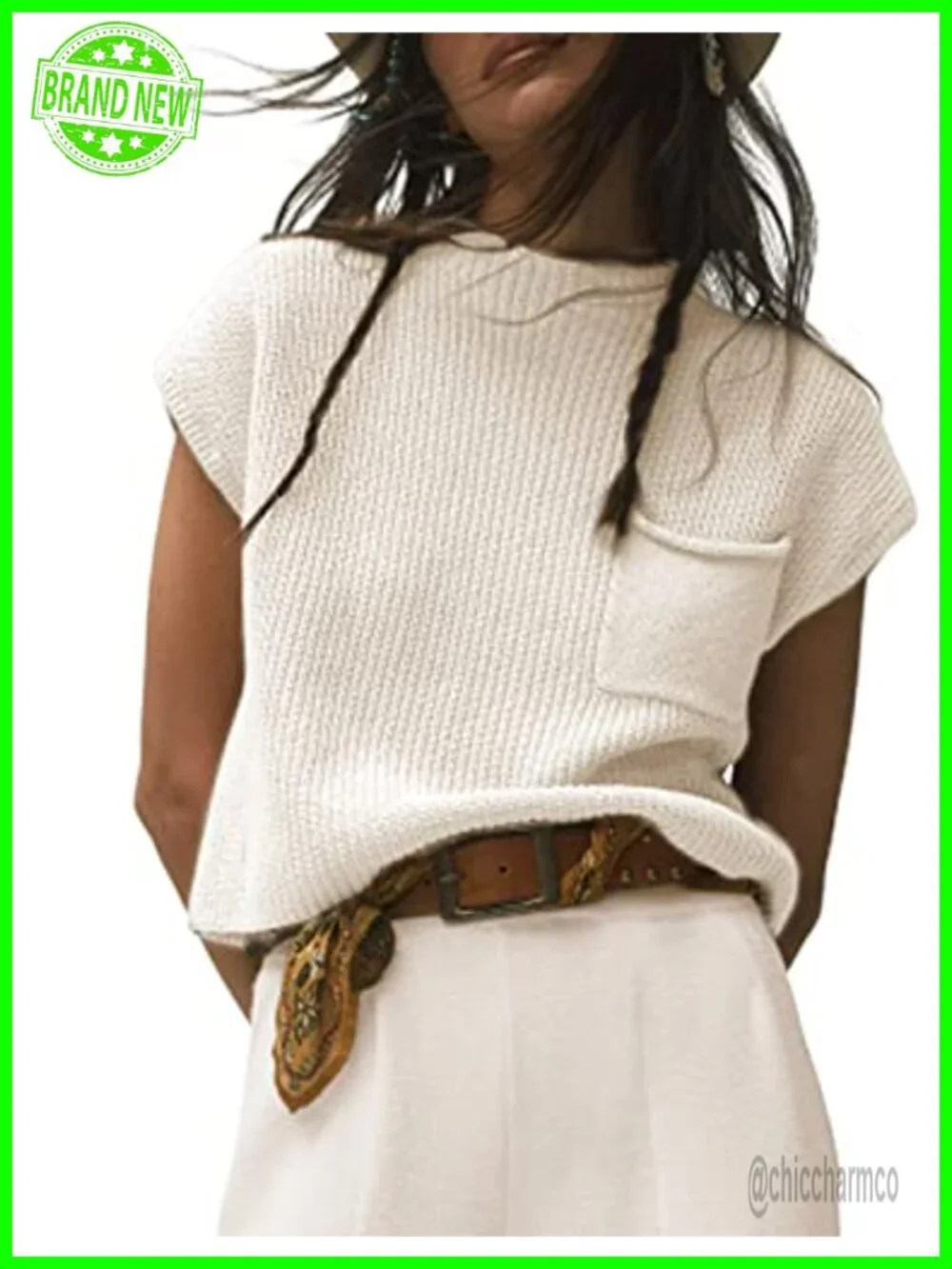Women's Sleeveless Mock Neck Cropped Knit Vest Pullover Summer Top